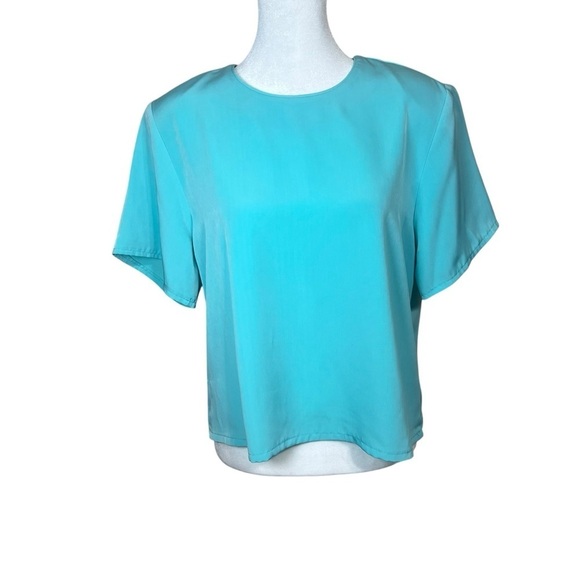 Vintage (1980s-90s) Whitney Collection Teal Short Sleeve Blouse Crop Sz Medium - Picture 4 of 7